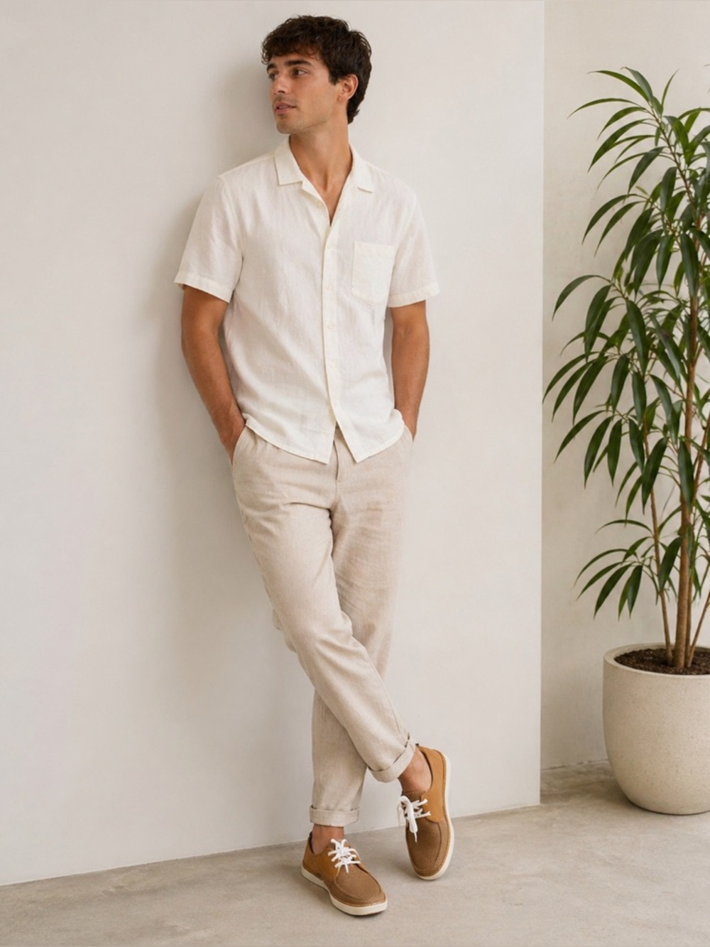 Clarks Men’s Tan Casual Slip-On Sneakers with White Laces